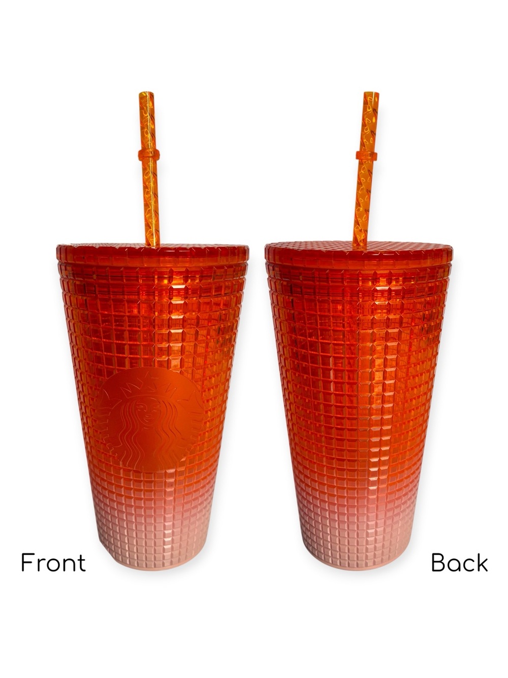 Starbucks UK 🇬🇧 Tumbler 2025 Spring Orange Ombre Grid Sunset Grande 16oz Cold